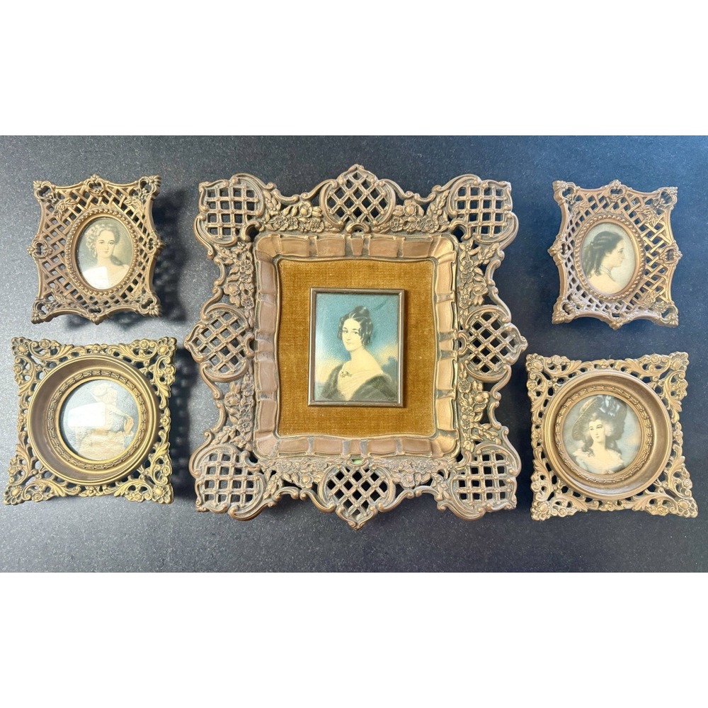 A Cameo Creation Lot Of 5 Mini Picture Frames With Victorian Prints Vintage
